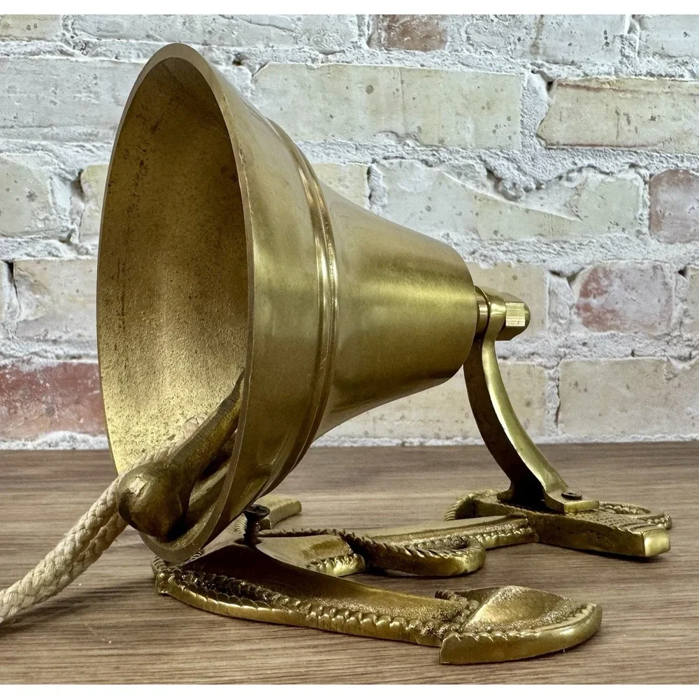 Vintage Solid Brass Ship Bell Anchor Wall Mount Nautical Maritime Rope 6.5